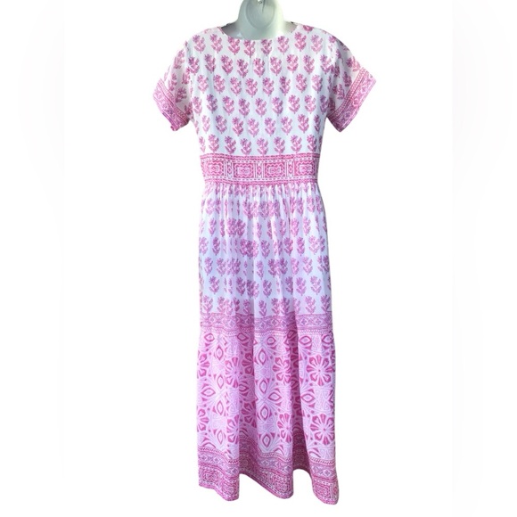 Bella Tu Nikki Pink Purple Hand Block Printed Floral Maxi Dress - Picture 2 of 8
